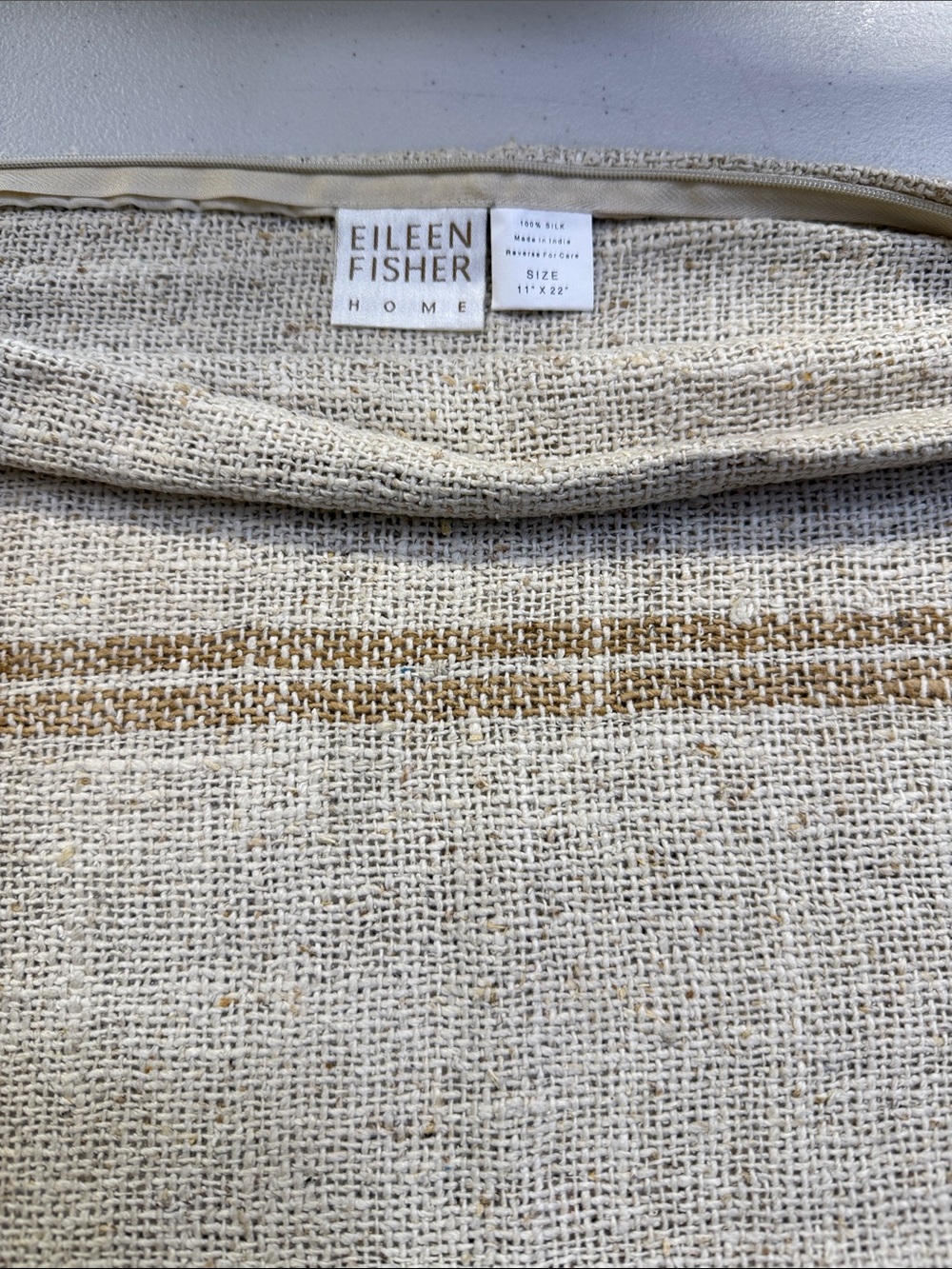 Eileen Fisher Home 100% Silk Lumbar Pillow 11x22 Natural Textured Neutral - Picture 3 of 5